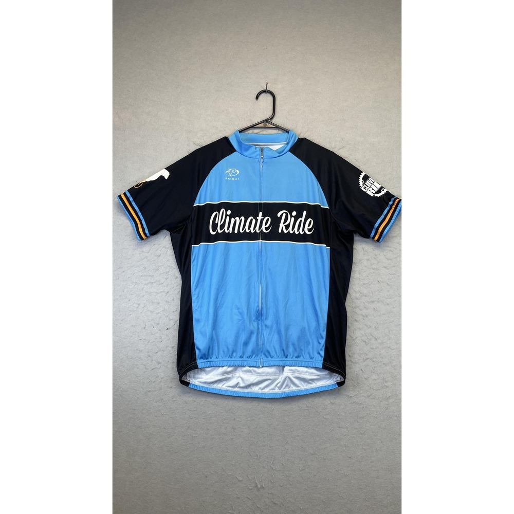 Primal Climate Ride Cycling Jersey Mens XL Blue Black Full Zip Short‎ Sleeve